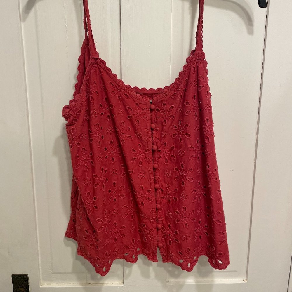 Red Lace Button Blouse